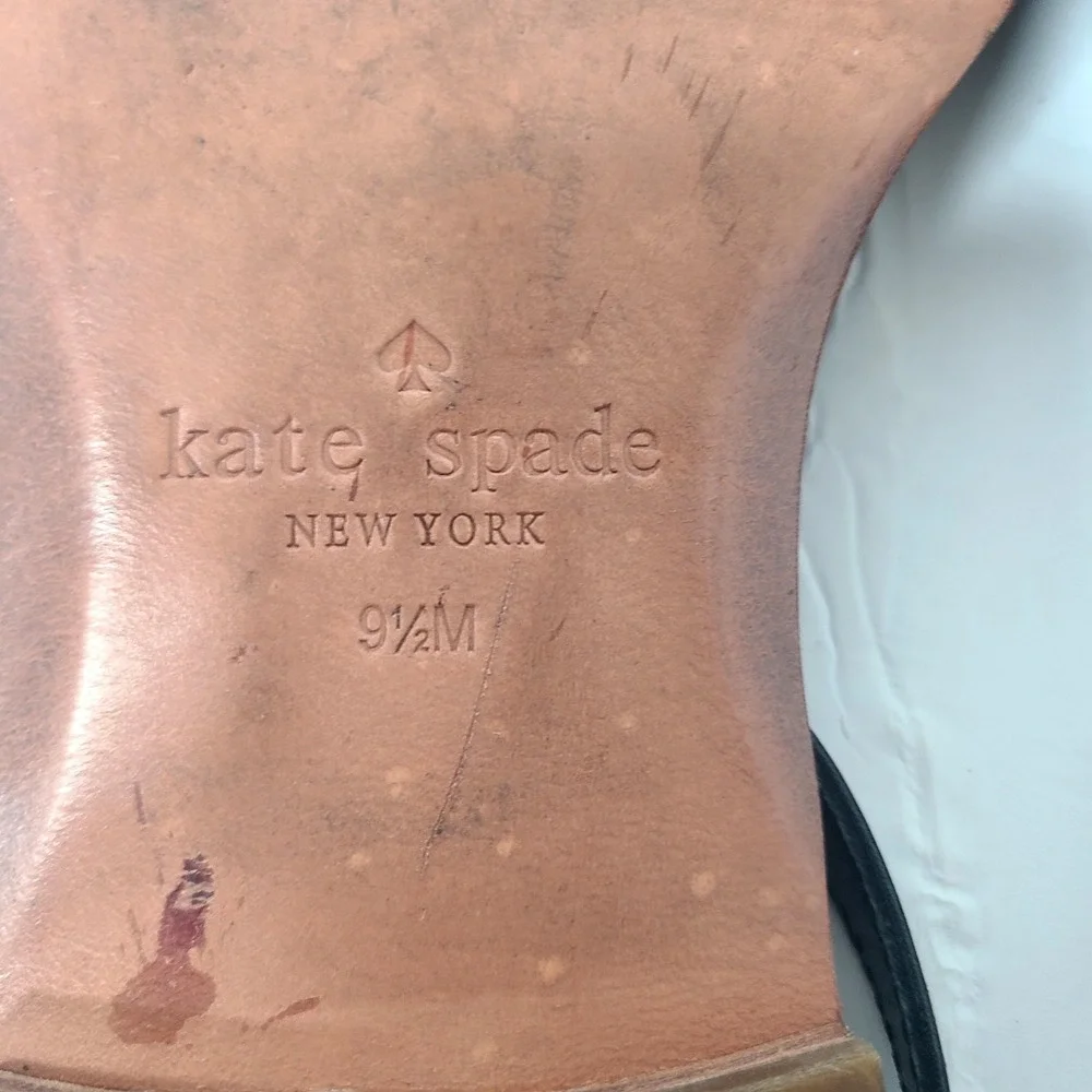 Kate Spade New York Caryl Black Leather Rosette Flower Flat Sandals Size 9.5